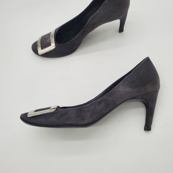 Roger Vivier Trompette Belle Pumps in Grey Suede Heels 38 - Picture 10 of 16